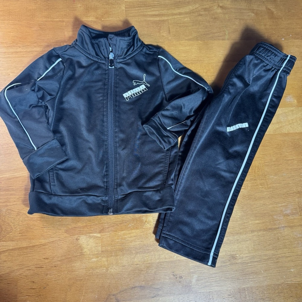BOYS PUMA TRACKSUIT Sz 2T ZIP UP JACKET AND PANTS 2 PIECE SET BLACK Sport